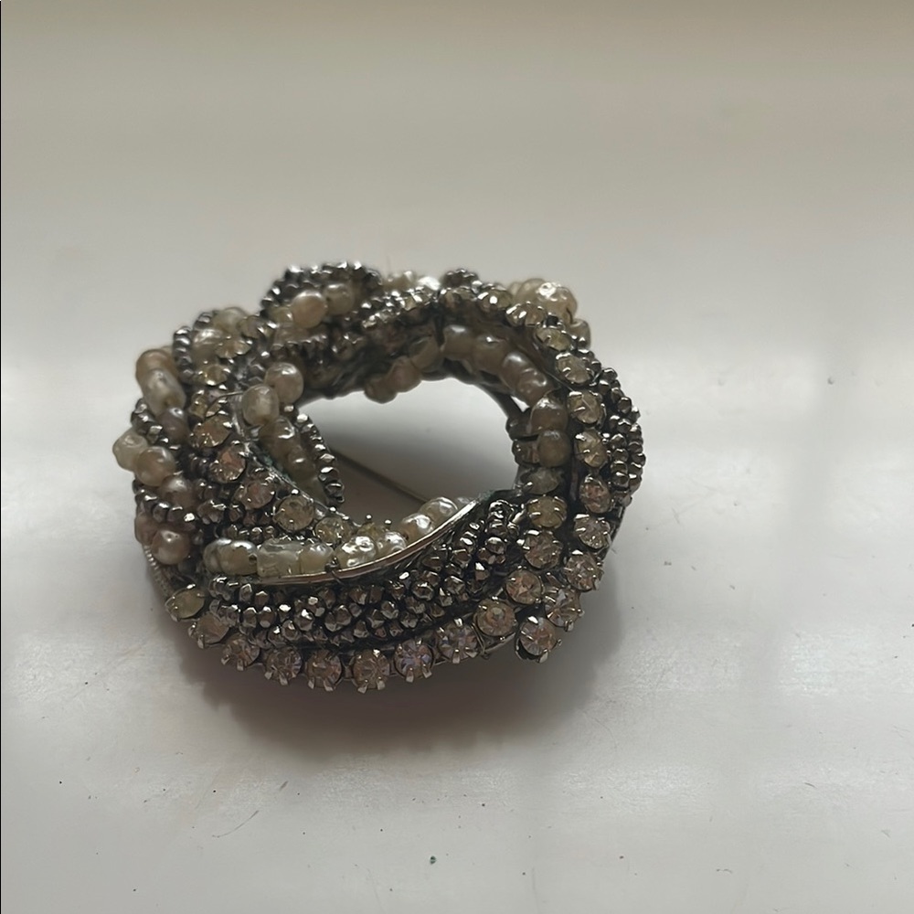 Elegant Silver and Cream Pin